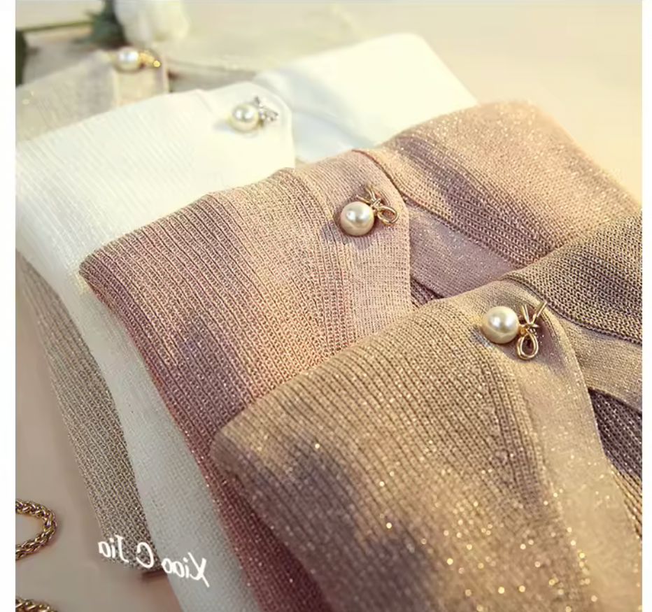 Silky Pearl Button Short Cardigan – Lightweight V-Neck Knit