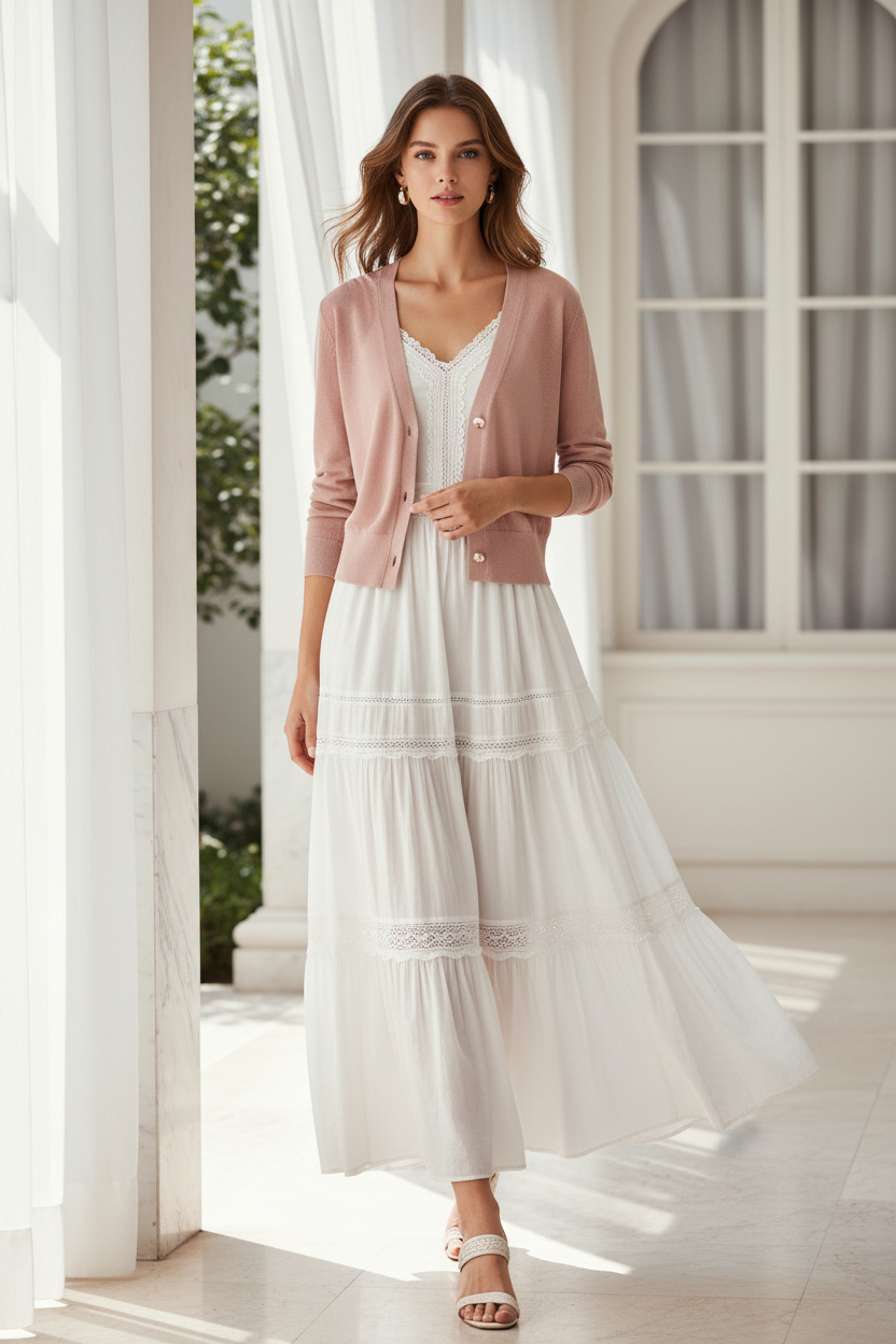 Silky Pearl Button Short Cardigan – Lightweight V-Neck Knit