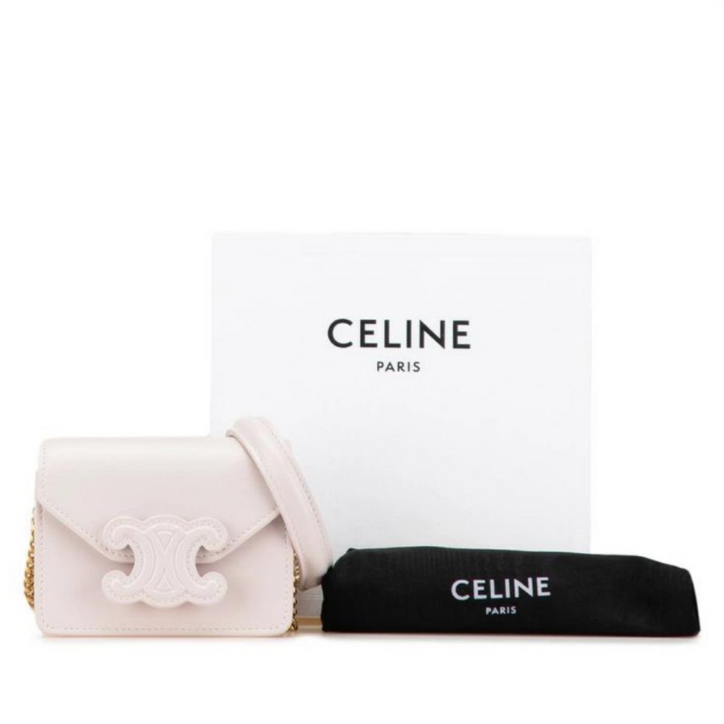 CELINE Triomphe Chain Shoulder Bag Pink Leather Authentic Previously Owned