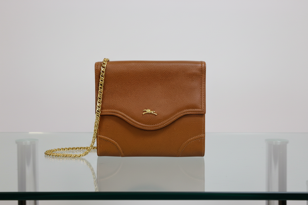 Longchamp Chain Pouch Brown Leather Gold Hardware Shoulder Crossbody Bag Previously Owned Authentic