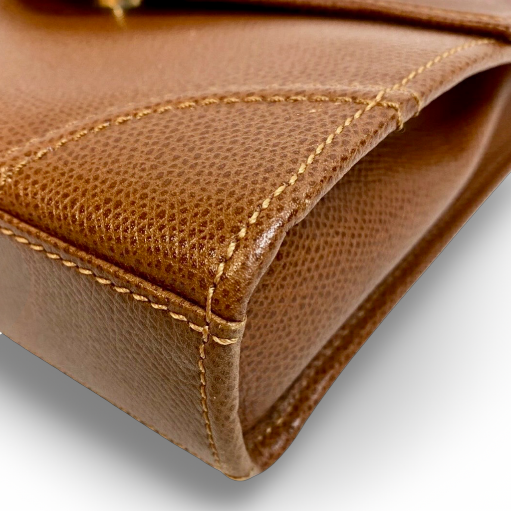 Longchamp Chain Pouch Brown Leather Gold Hardware Shoulder Crossbody Bag Previously Owned Authentic