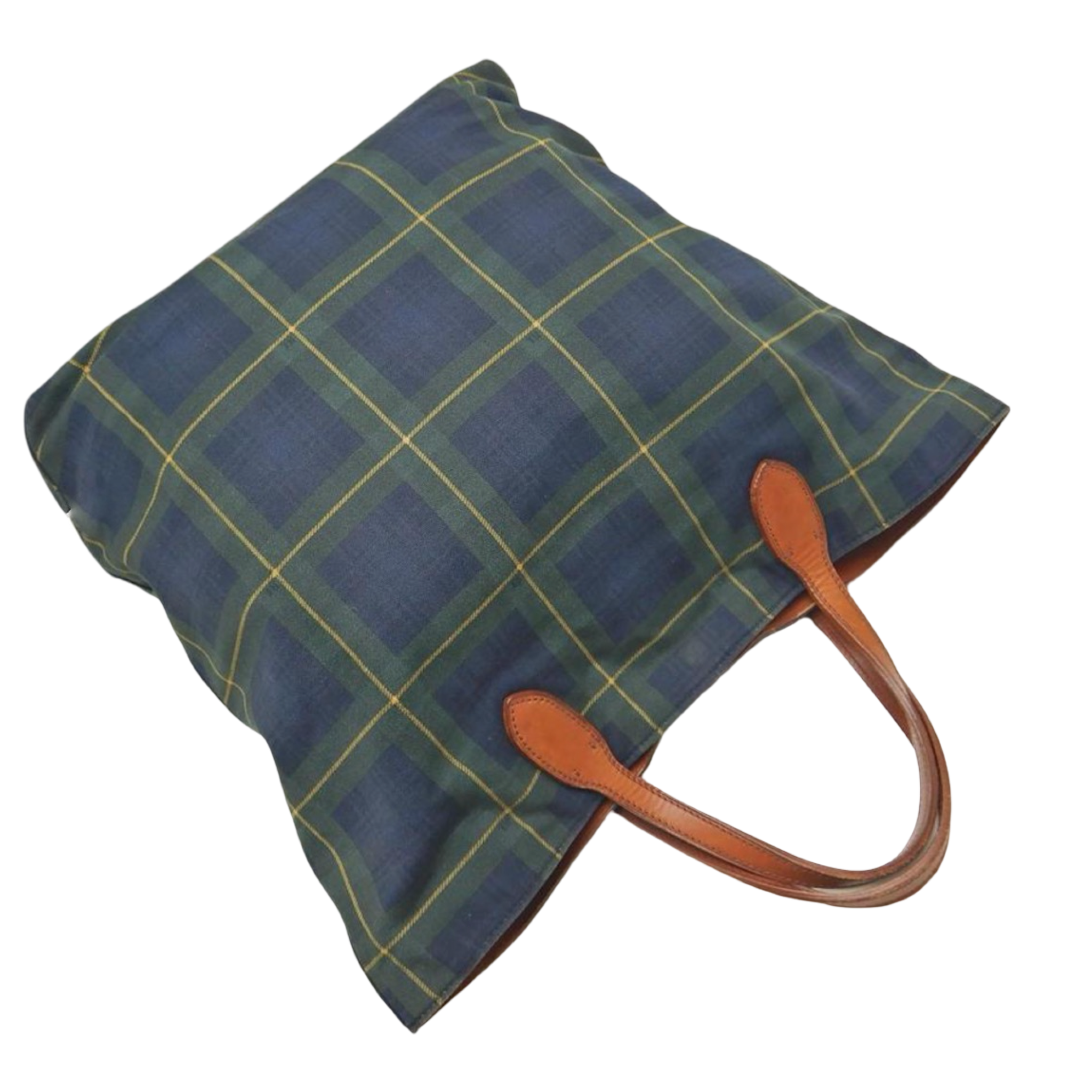 Polo Ralph Lauren Green Check Canvas & Leather Weekender Tote Previously Owned Authentic