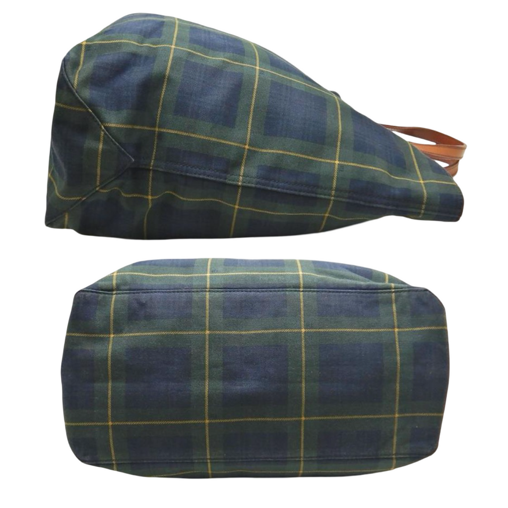 Polo Ralph Lauren Green Check Canvas & Leather Weekender Tote Previously Owned Authentic