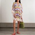 Rainbow Striped Tassel Mini Dress – One Size Loose Fit Resort Style