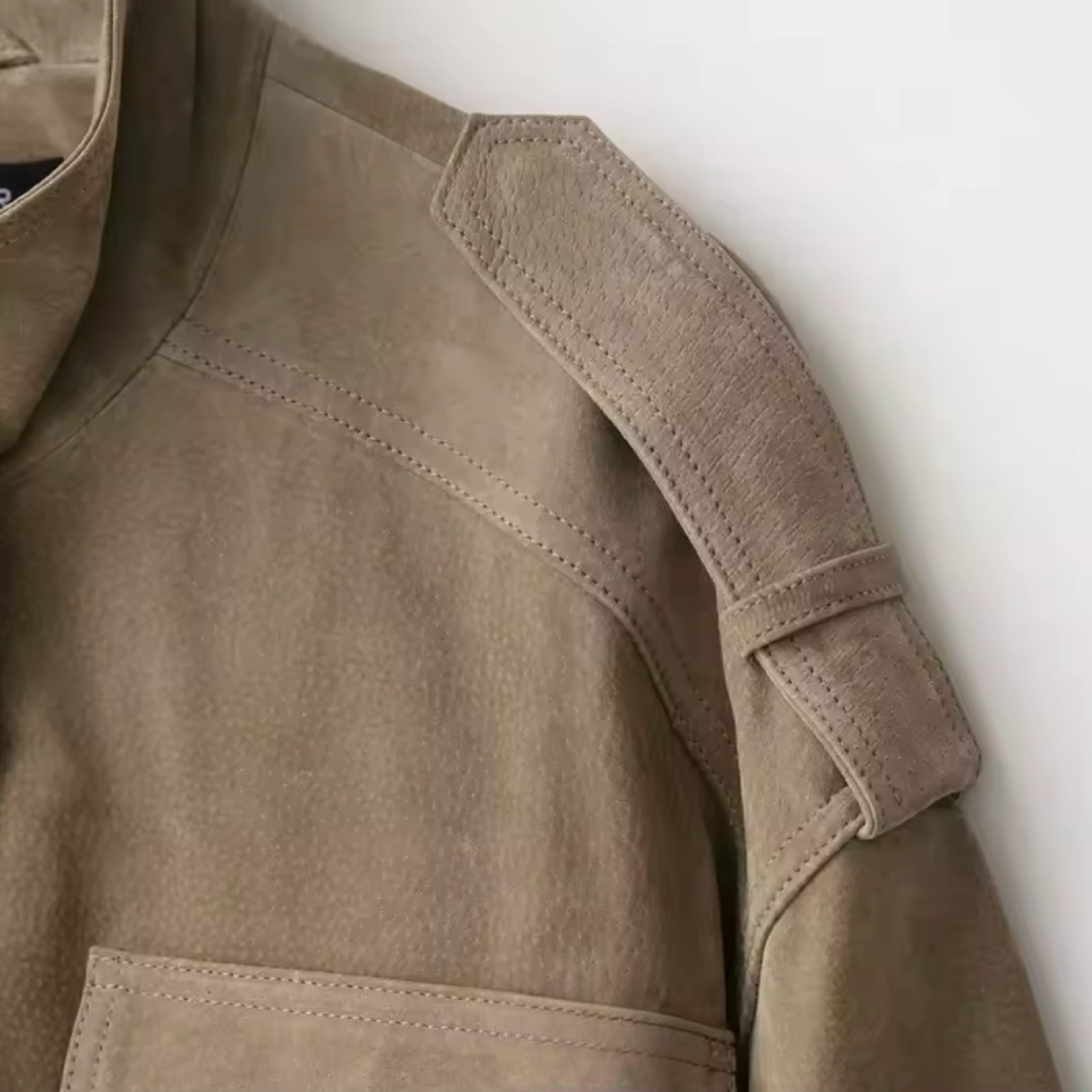 Khaki Suede-Look Bomber Jacket with Pockets