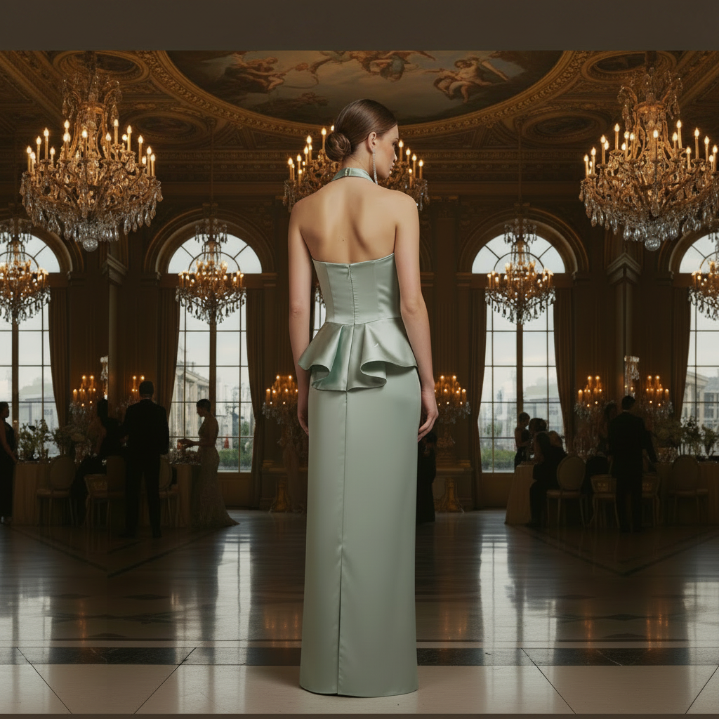 navy suit emerald green dress Magda Mint Green Deep V Neck Halter A-line Midi Dress main image 1