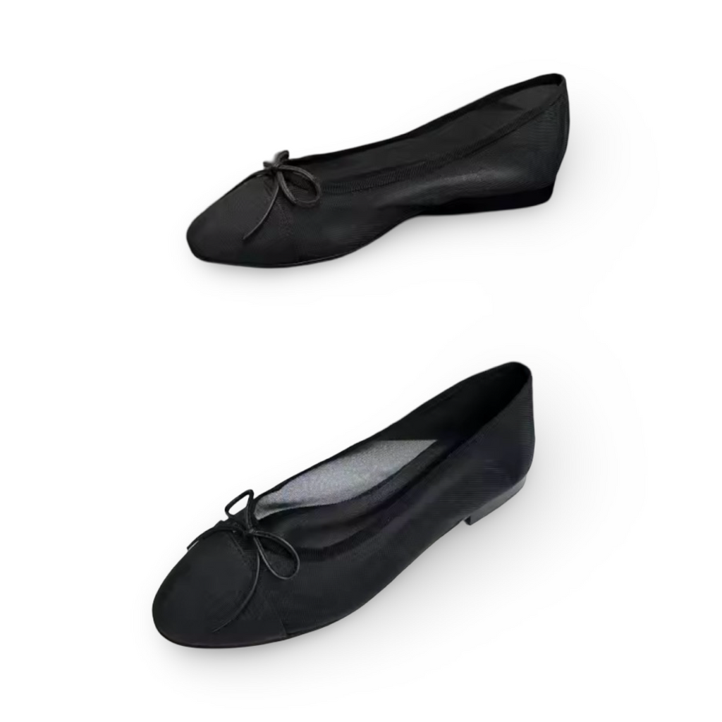 Sheer Mesh Ballet Flats with Cap Toe Bow Detail – Handmade Leather Sole (Generic)
