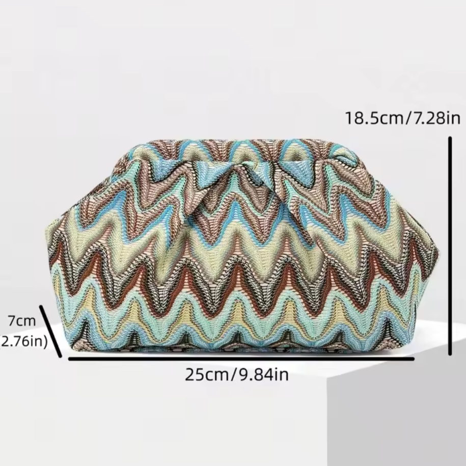 European Resort Zigzag Jacquard Cloud Clutch Bag – Pastel Knit Evening Bag