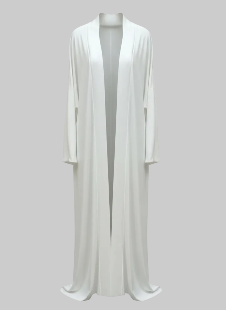 White Long Knit Open-Front Cardigan – Size M  – Lightweight Viscose Blend