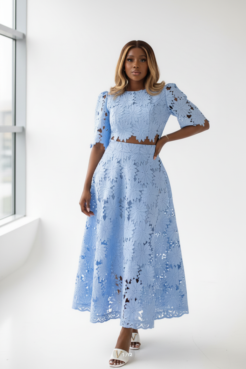 Lace Crop Top & Midi Skirt Set