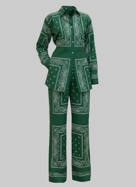 Bandanna Inspired Emerald Green Paisley Print Set | L’LUXE Matching Sets