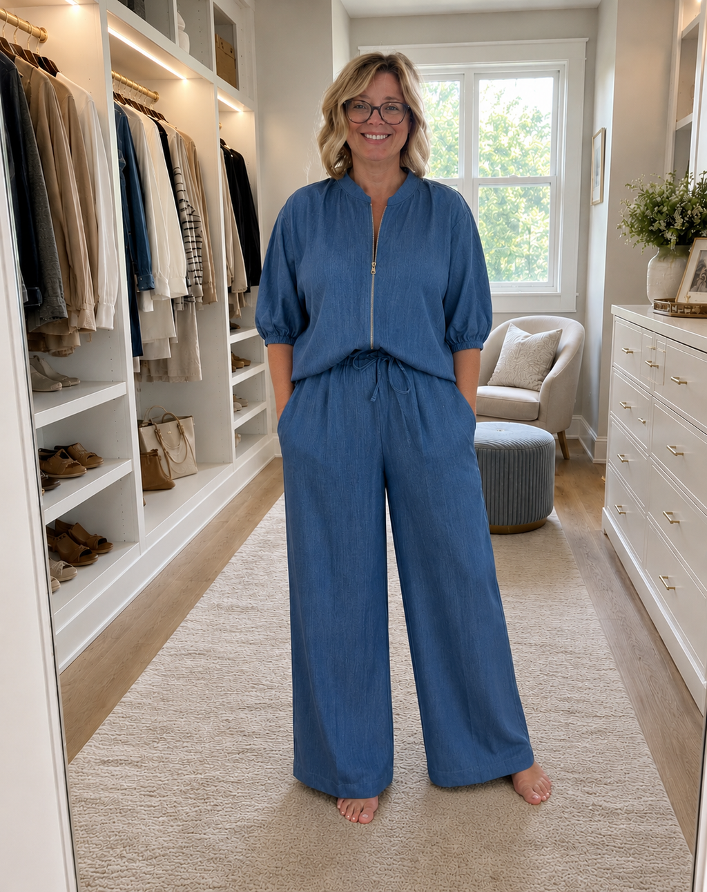 Women’s Solid Wide-Leg 2-Piece Pant Set -Editor’s Pick