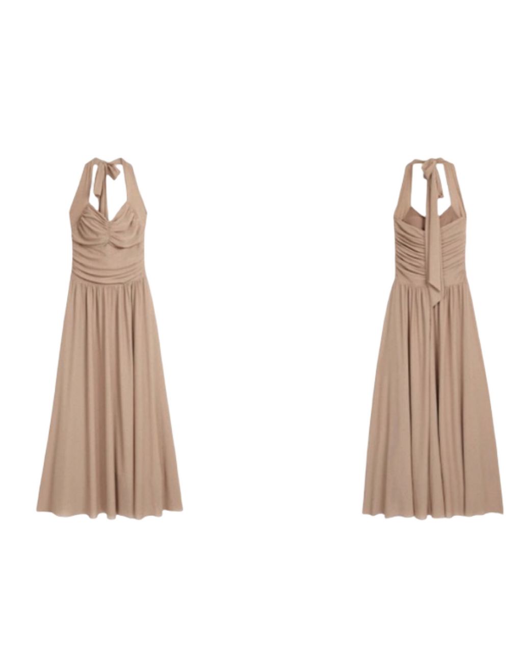 Ruched Halter A-Line Midi Dress – Black & Champagne Beige