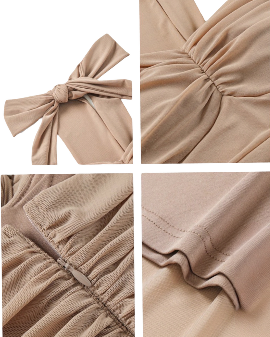 Ruched Halter A-Line Midi Dress – Black & Champagne Beige