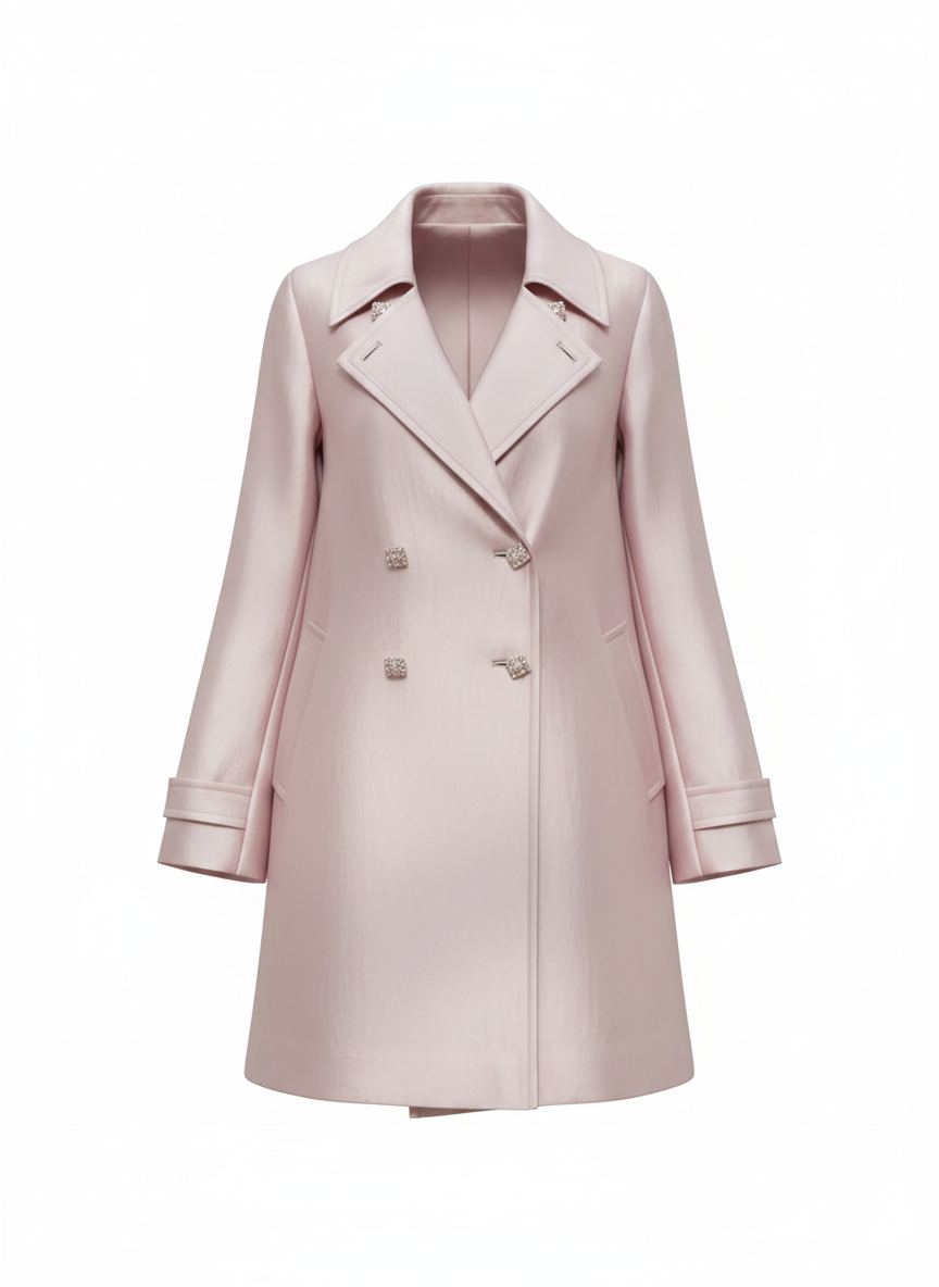 Pink Double-Breasted Hooded Trench Coat