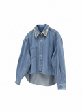 Rhinestone Collar Denim Shirt & High-Waist Wide-Leg Jeans Co-Ord Outfit