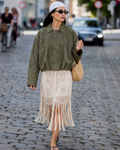 Relaxed khaki bomber jacket with a soft suede-effect finish, oversized dropped shoulders and contemporary cropped silhouette.