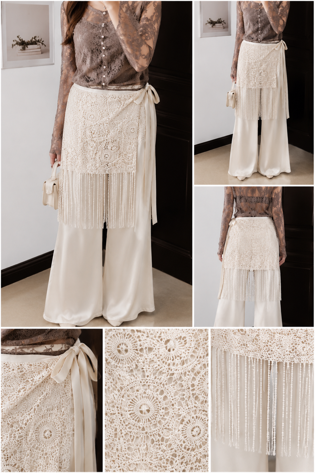 L’LUXE Crochet Fringe Wrap – Apricot & Black