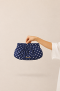 Miu Miu Blue White Polka Dot Nylon Gathered Clutch Pouch Bag Previously Owned Authentic