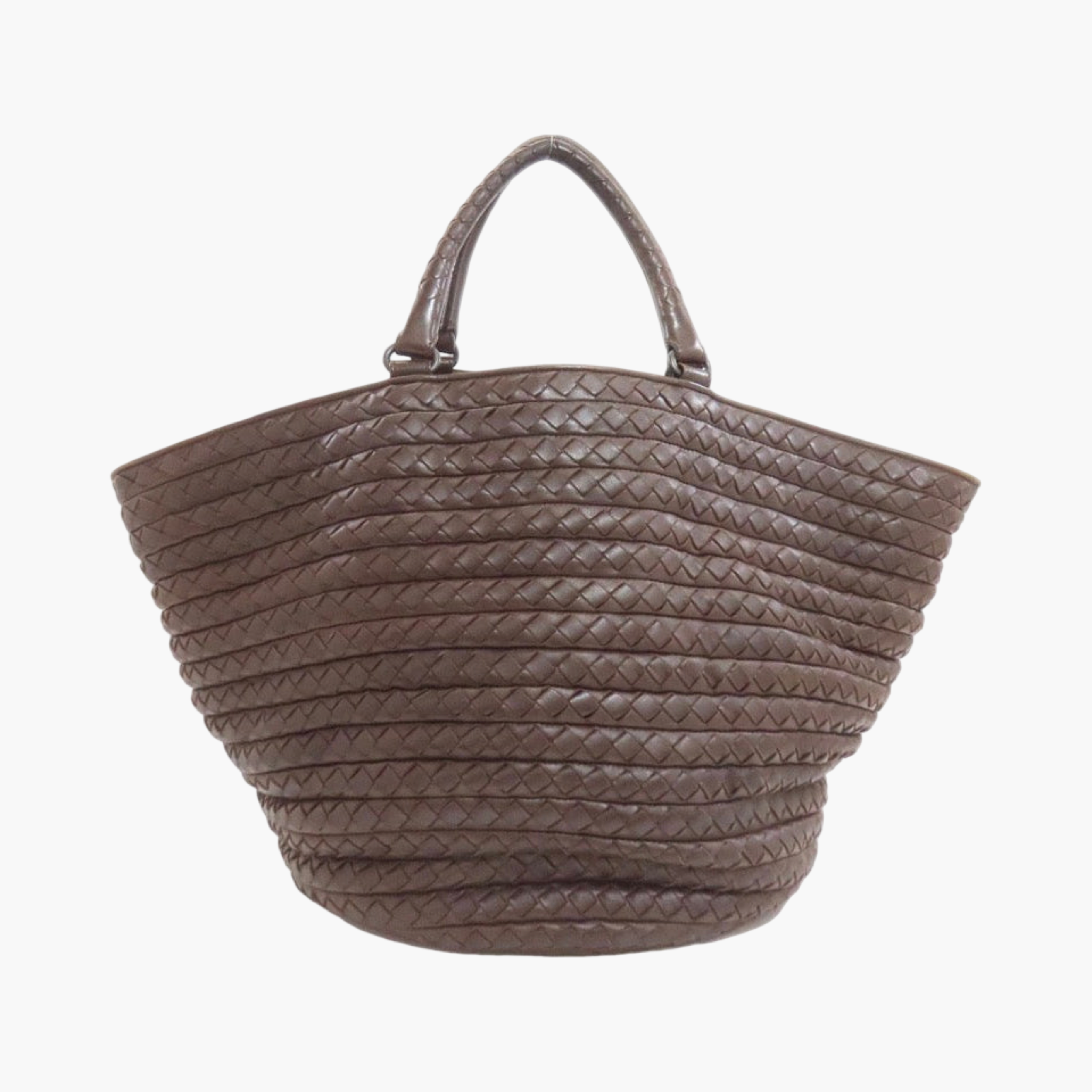Bottega Veneta Intrecciato Pleated Basket Tote Fondant Brown Calfskin Previously owned Authentic