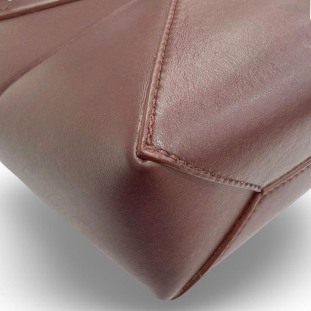 Loewe Puzzle Fold Mini Tote Bag Burgundy Shiny Calfskin – Previously Owned Authentic