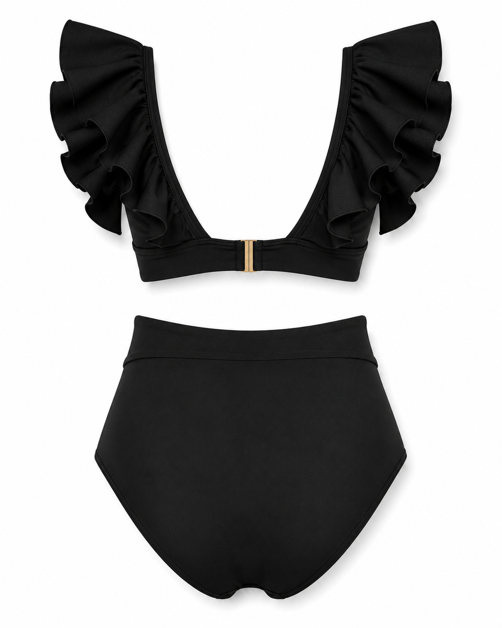 Ruffle Sleeve High-Waisted Bikini with Tie-Waist Bottom