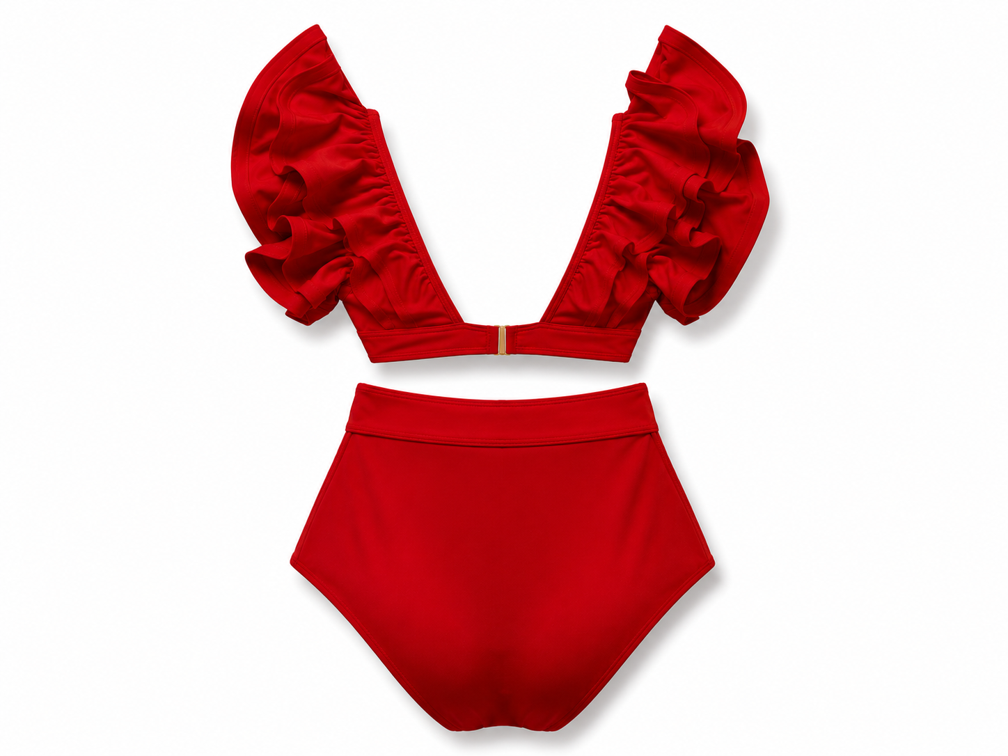 Ruffle Sleeve High-Waisted Bikini with Tie-Waist Bottom
