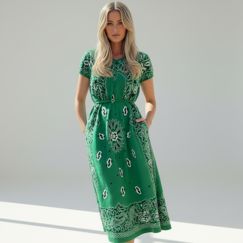 Printed V-Neck Midi Dresses | L’LUXE Bandana Inspired Paisley Edit