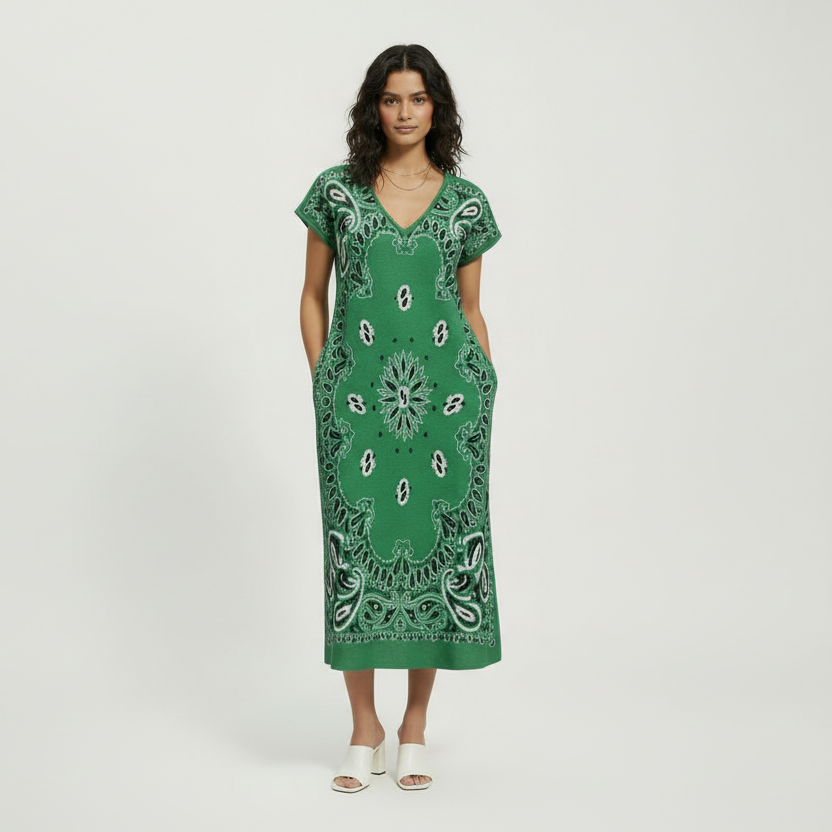 Printed V-Neck Midi Dresses | L’LUXE Bandana Inspired Paisley Edit