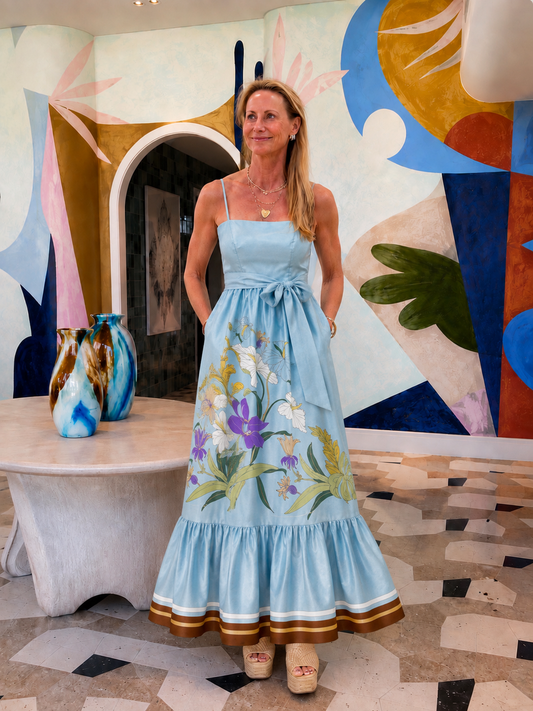 Floral Botanical Floral Ruffle Maxi Dress
