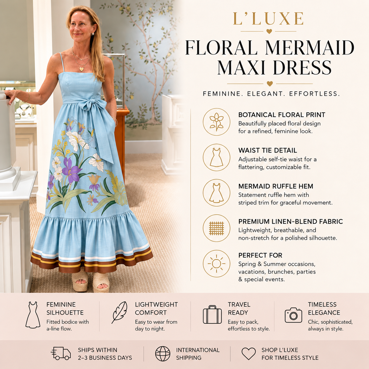 Floral Botanical Floral Ruffle Maxi Dress