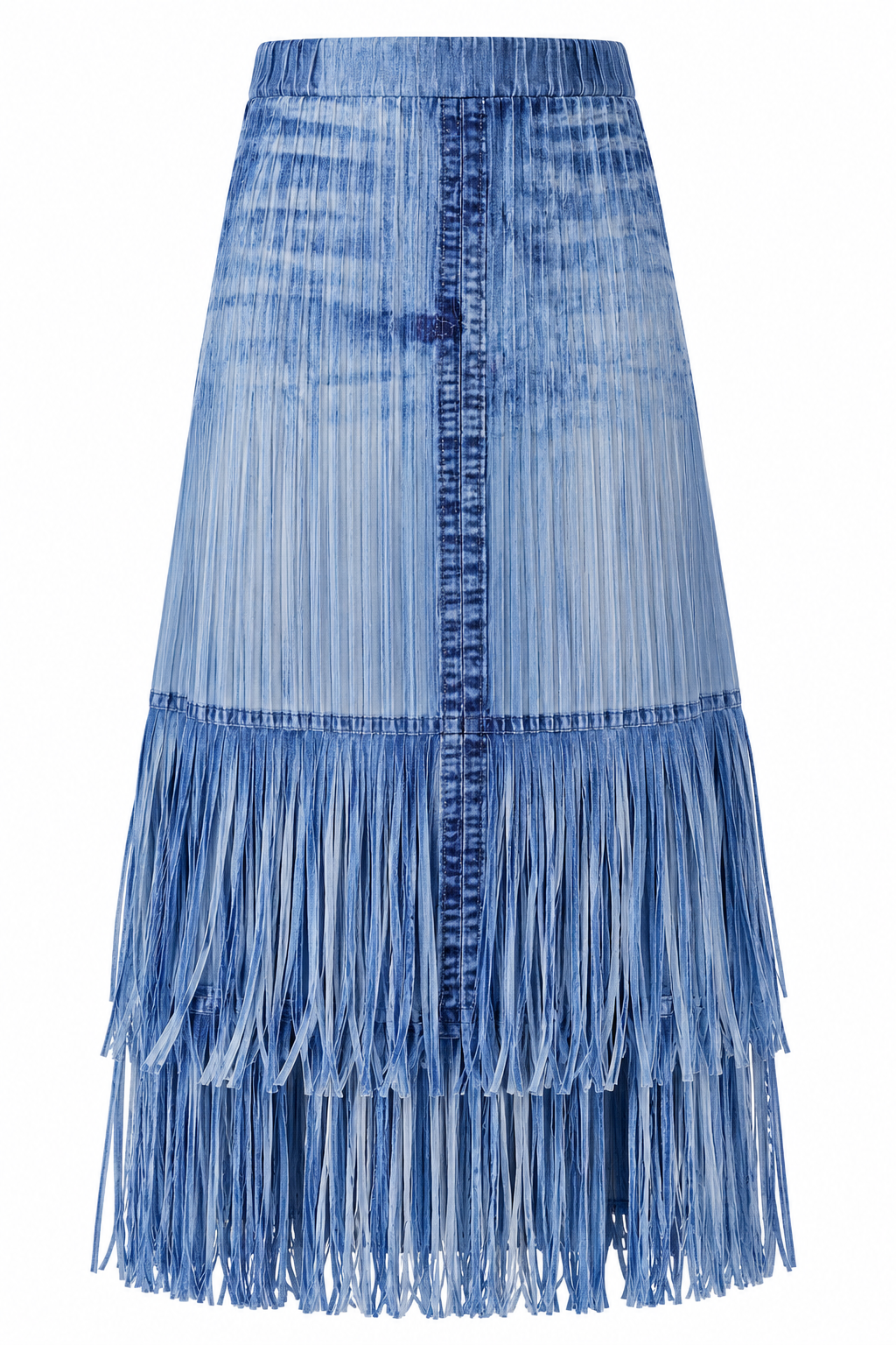 Blue Pleated Fringe Top & Midi Skirt