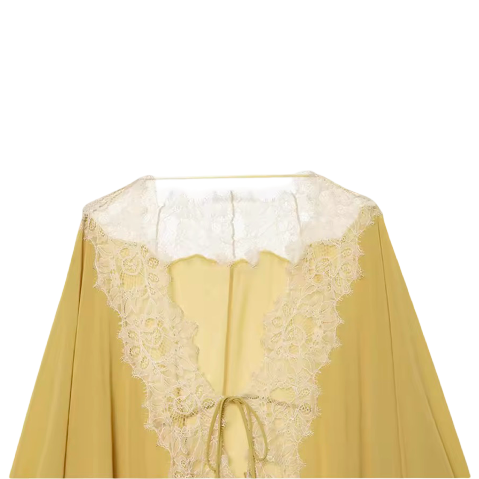 Lace Patchwork Lantern Sleeve Tie-Front Blouse | Sheer Loose Fit Statement Top