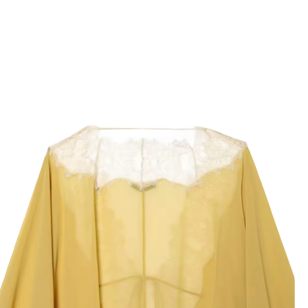 Lace Patchwork Lantern Sleeve Tie-Front Blouse | Sheer Loose Fit Statement Top