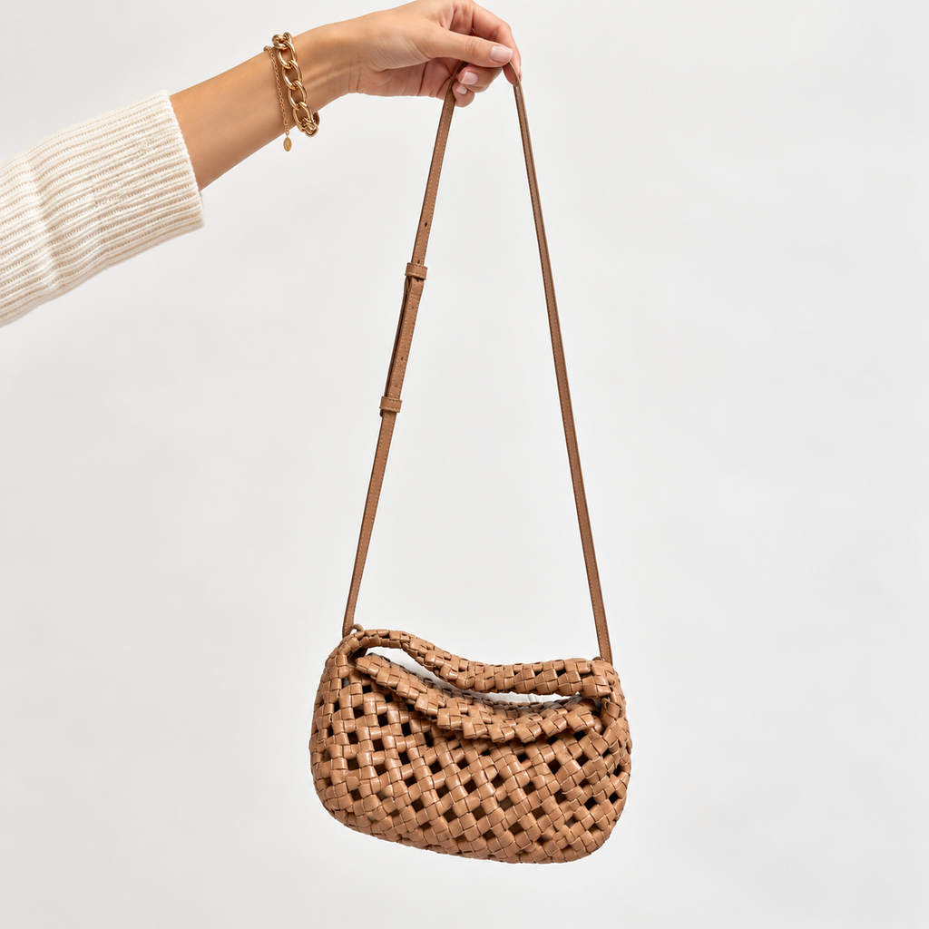 Mini sac tressé en cuir nappa Massimo Dutti – Sable