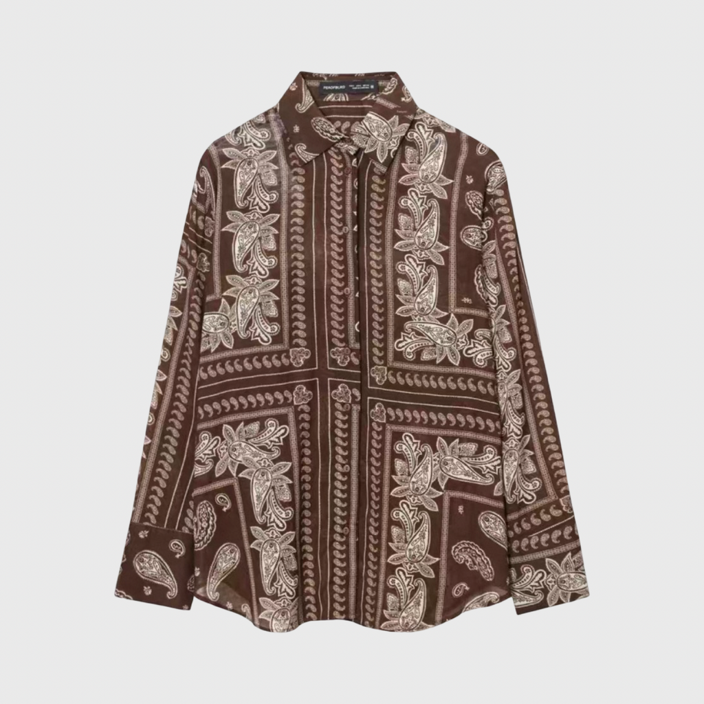 Paisley Print Relaxed Shirt & Wide-Leg Pants – Brown