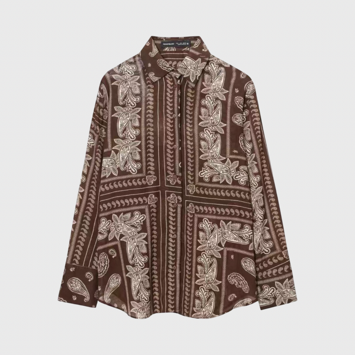 Paisley Print Relaxed Shirt & Wide-Leg Pants – Brown