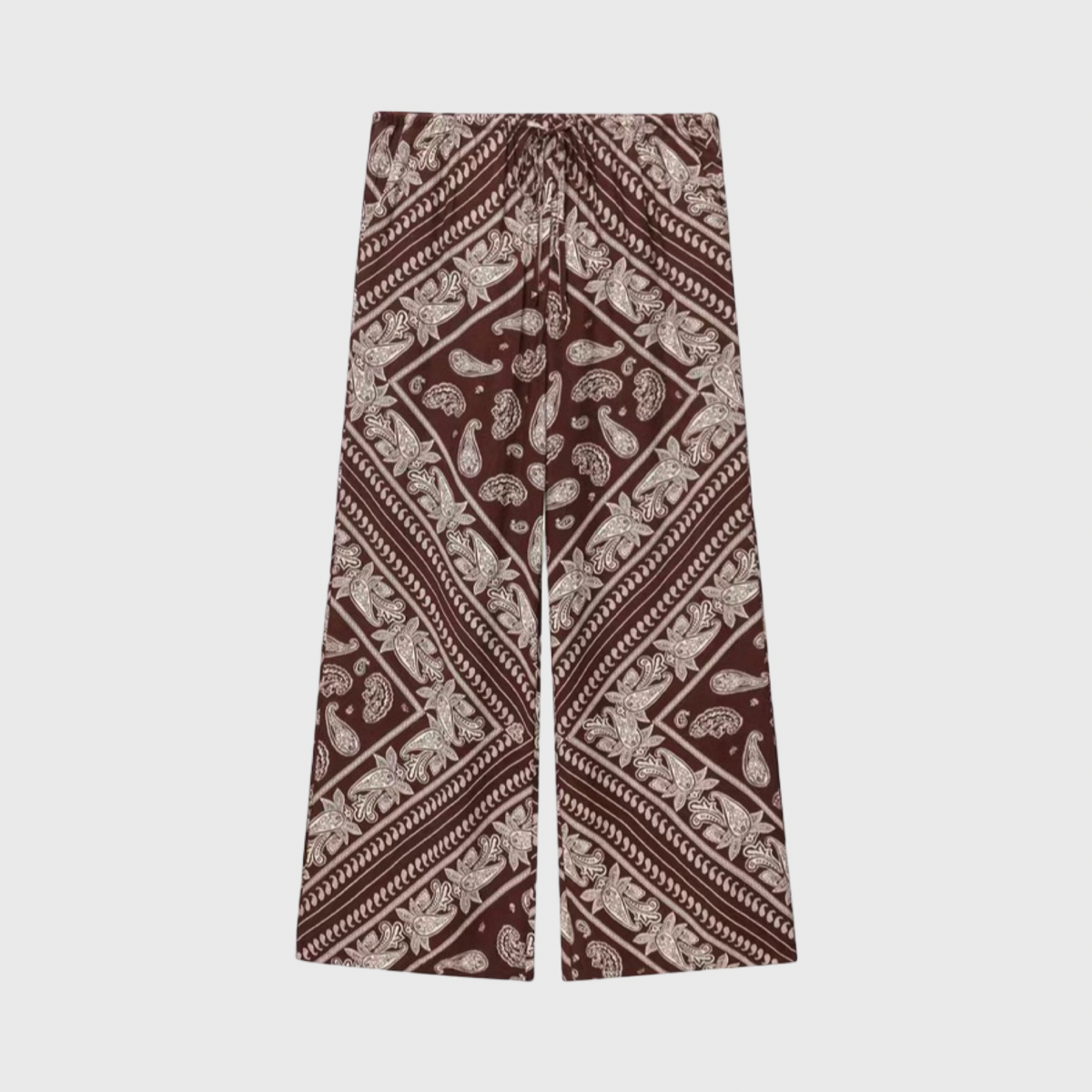 Paisley Print Relaxed Shirt & Wide-Leg Pants – Brown