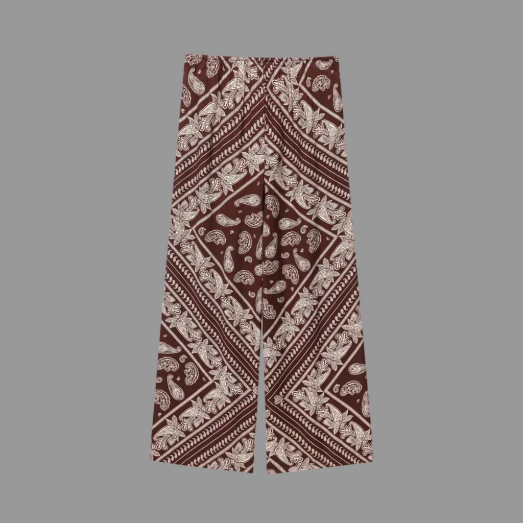 Paisley Print Relaxed Shirt & Wide-Leg Pants – Brown