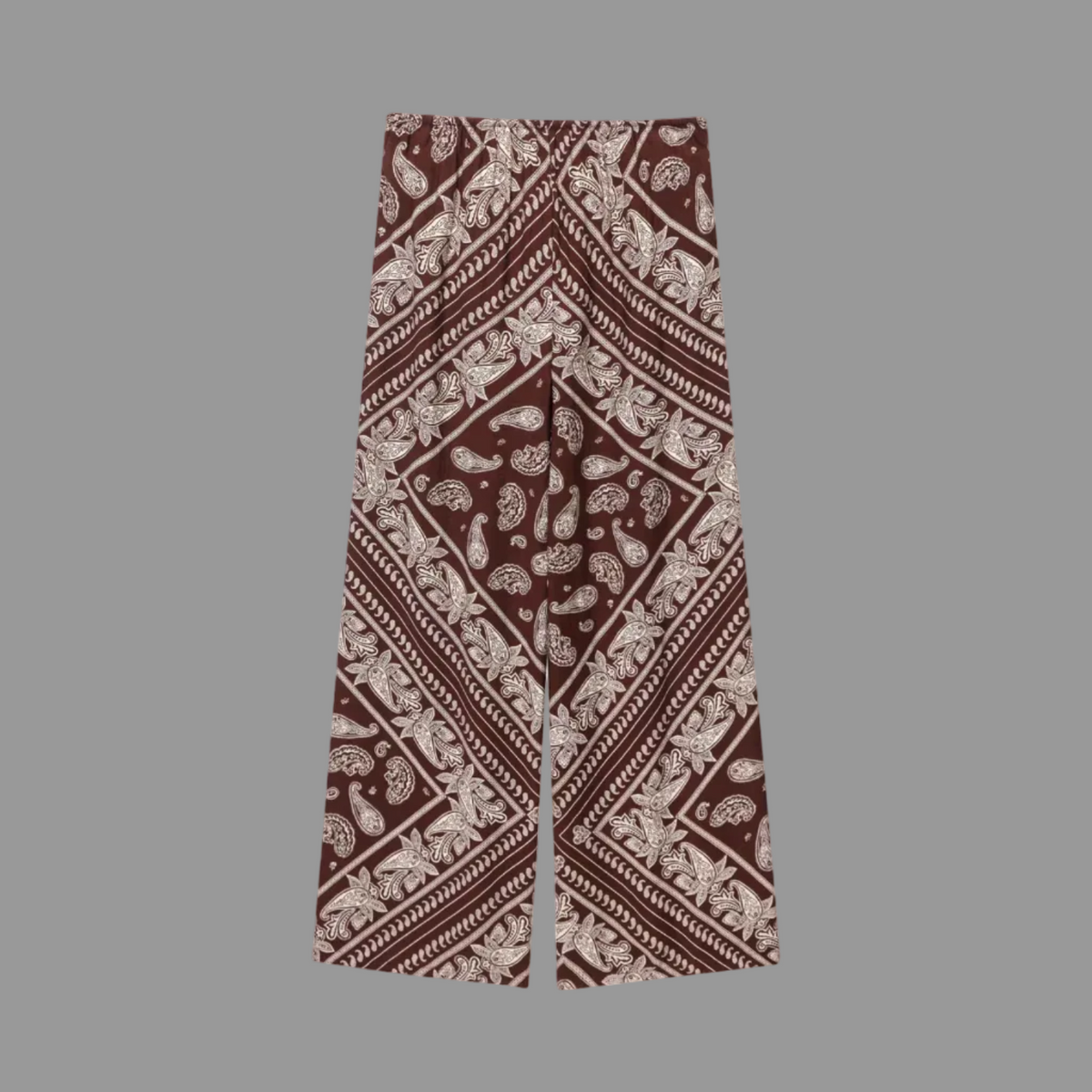 Paisley Print Relaxed Shirt & Wide-Leg Pants – Brown