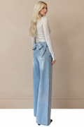 Women’s Bow Back Wide Leg Jeans | Rhinestone Detail High Waist Denim Pants