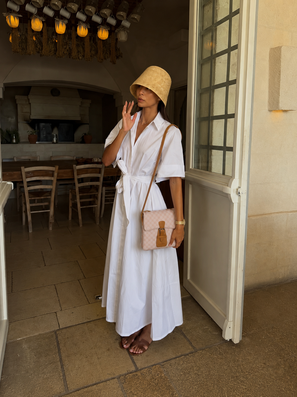 LOEWE Anagram Crossbody Shoulder Bag Pink Brown Leather Canvas Previously Owned Authentic