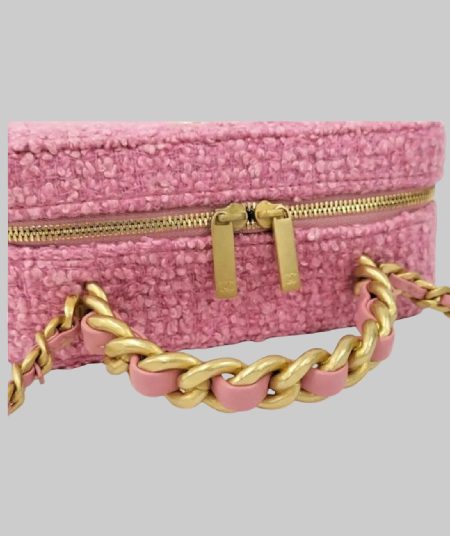 CHANEL Coco Mark 2-Way Top Handle Chain Bag Pink Tweed Gold Hardware Near Unused Previously Owned Authentic