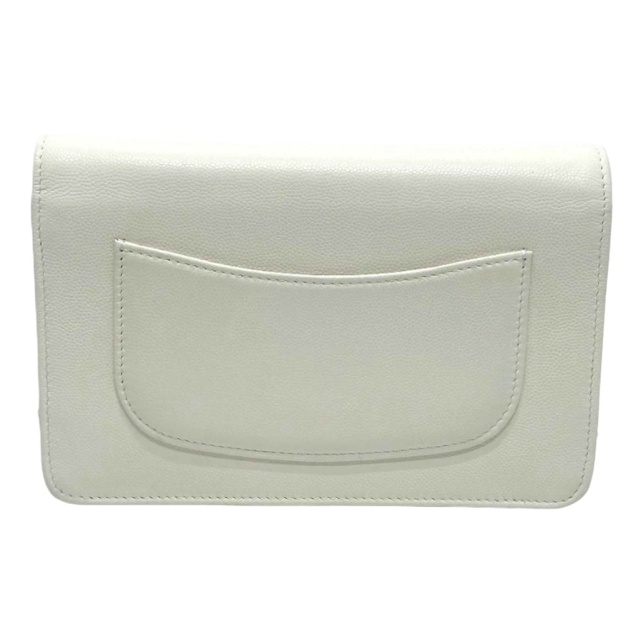 Chanel White Caviar Métiers d’Art Coco Mark Chain Wallet Authentic Previously Owned