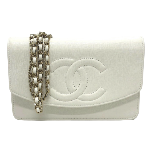 Chanel Métiers d’Art Coco Mark Chain Wallet White Caviar – Like New Condition | L’LUXE Authentic’s