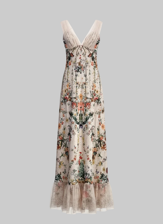 Pink Crystal Beaded Silk Maxi Sleeveless V-Neck Gown | L’LUXE  Luxury Edit