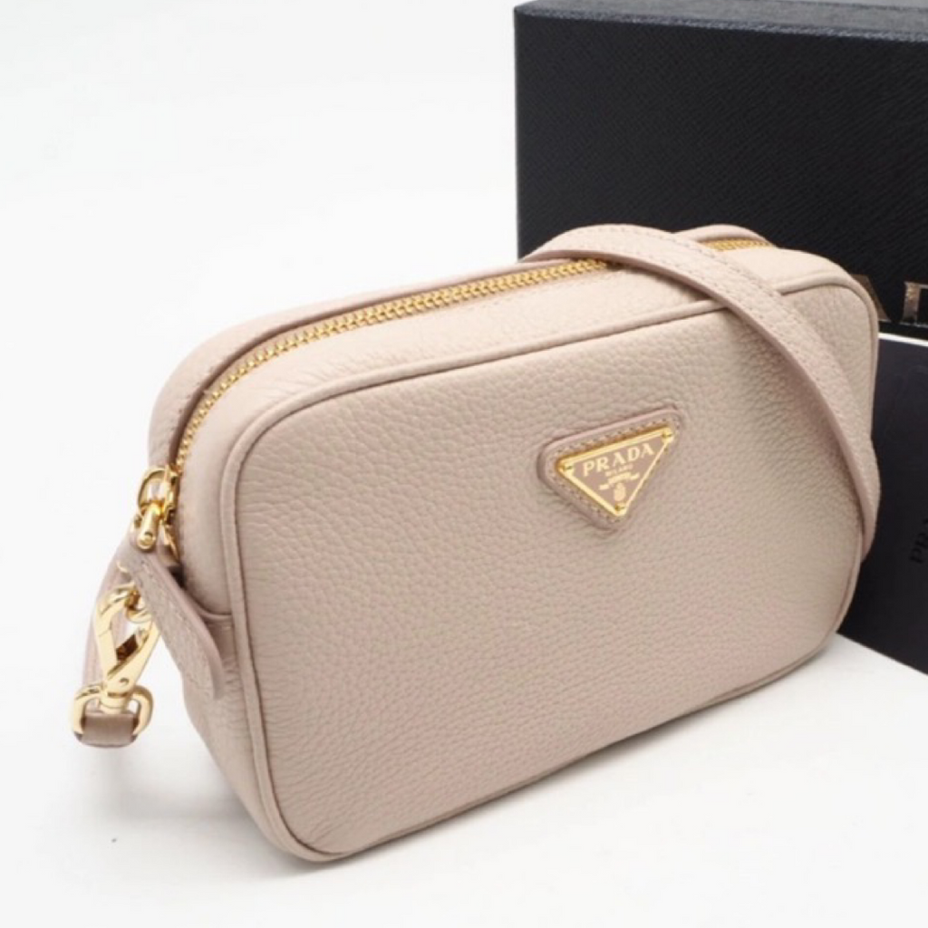 PRADA – Leather Mini Bag Crossbody – Pink Beige – RFID Chip – 100% Authentic Previously Owned