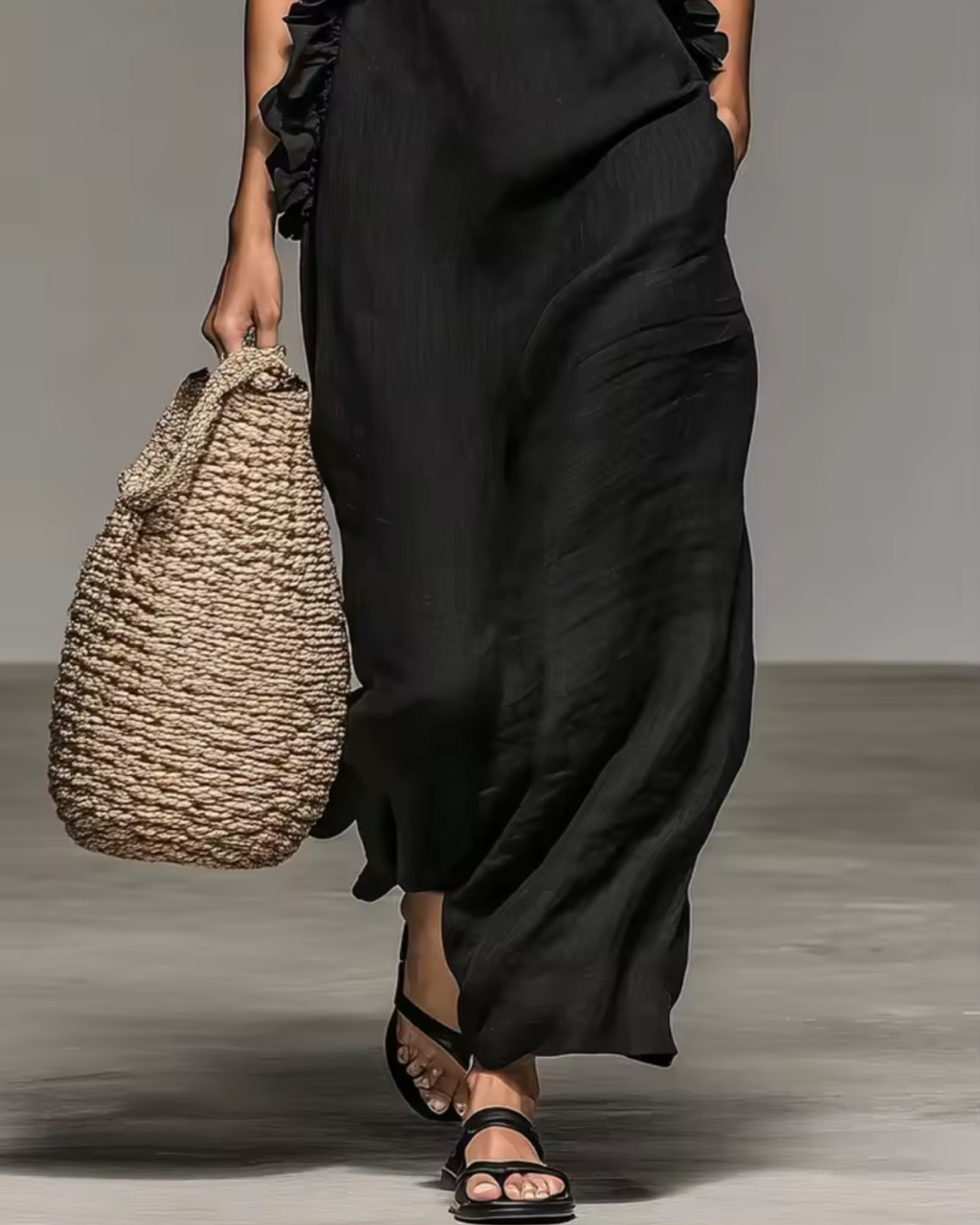 Halter Neck Flounce Maxi Dress | Sleeveless A-Line Dress