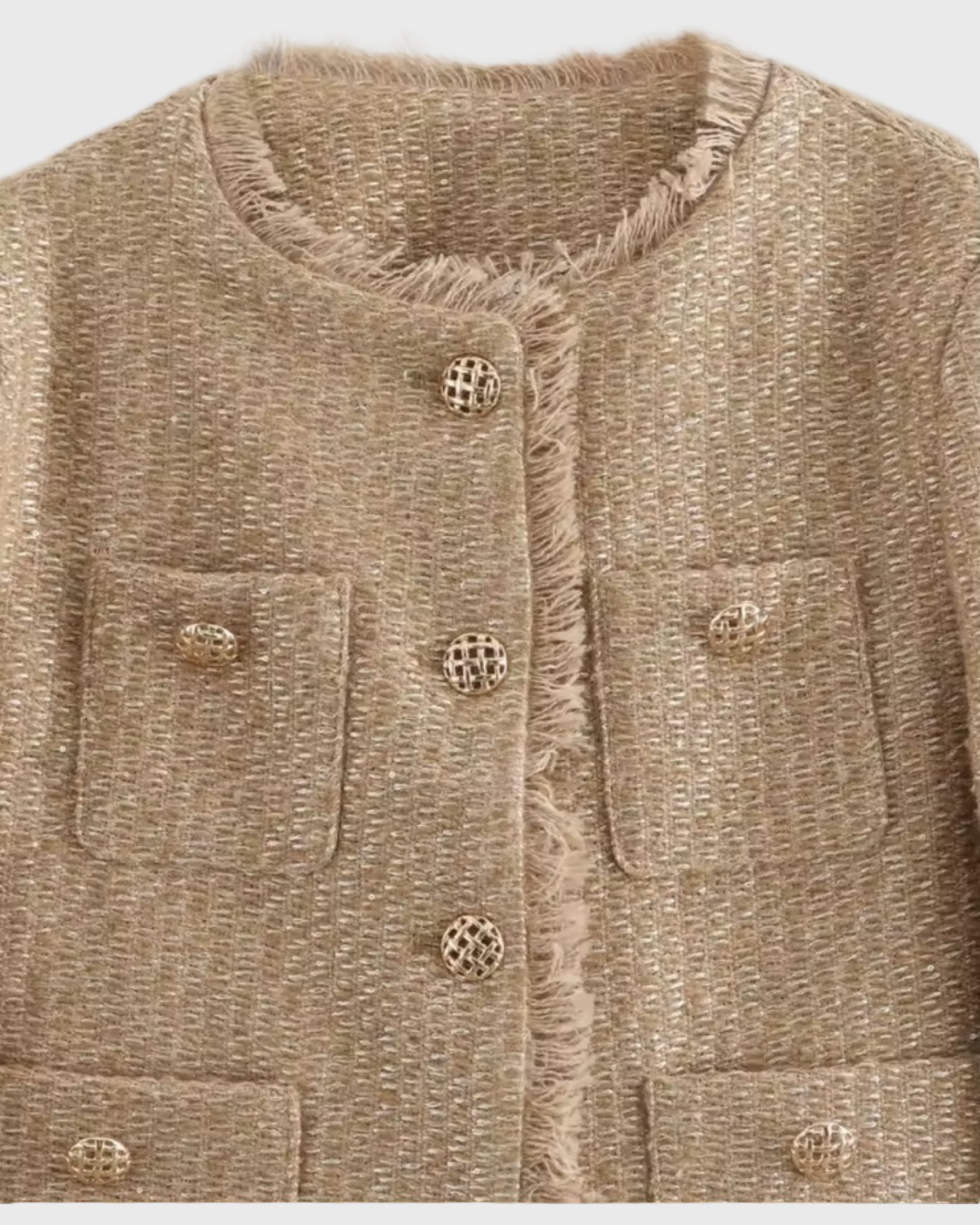 Women’s Cropped Tweed Jacket – Button Front Knit Bouclé Style Short Blazer
