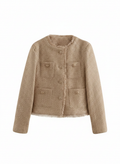Women’s Cropped Tweed Jacket – Button Front Knit Bouclé Style Short Blazer